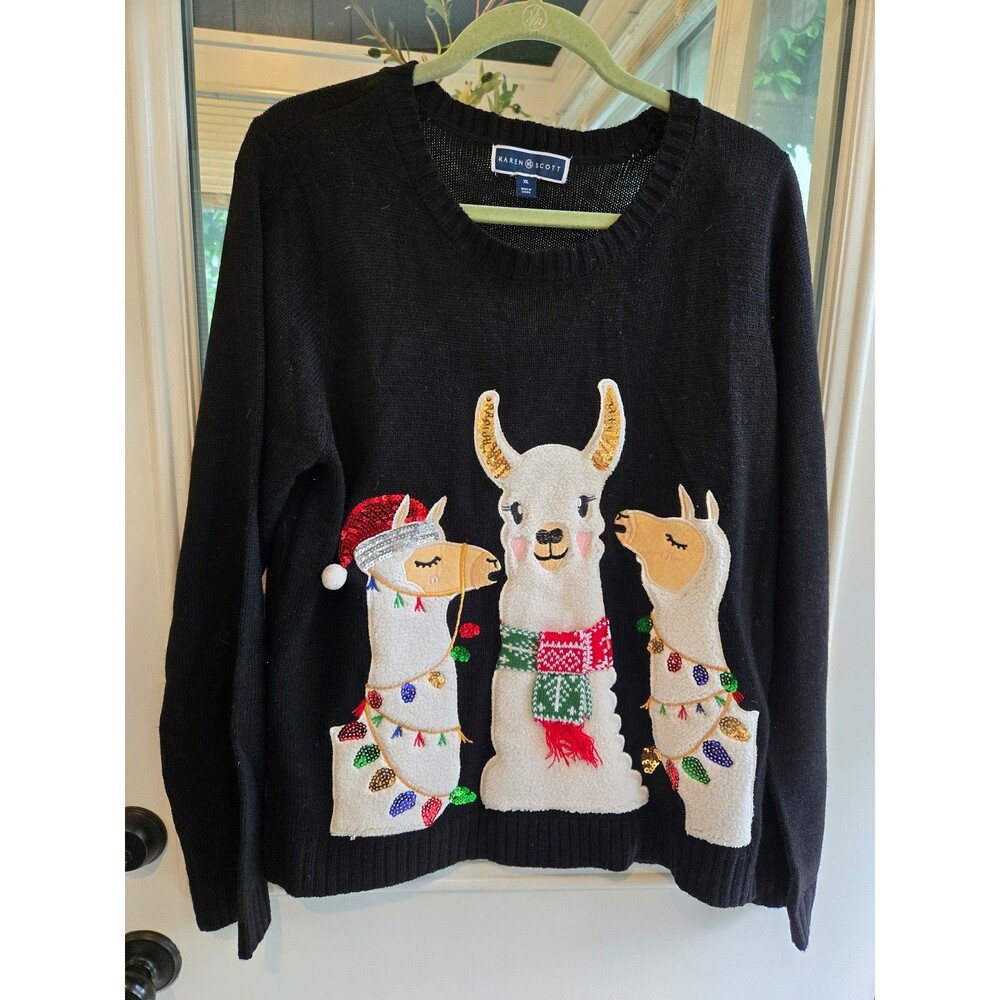 Karen Scott ugly Christmas Sweater llama holiday women's XL